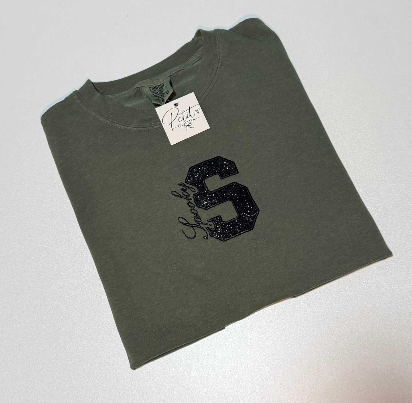 Spooky S Glitter Embroidered Applique Tee