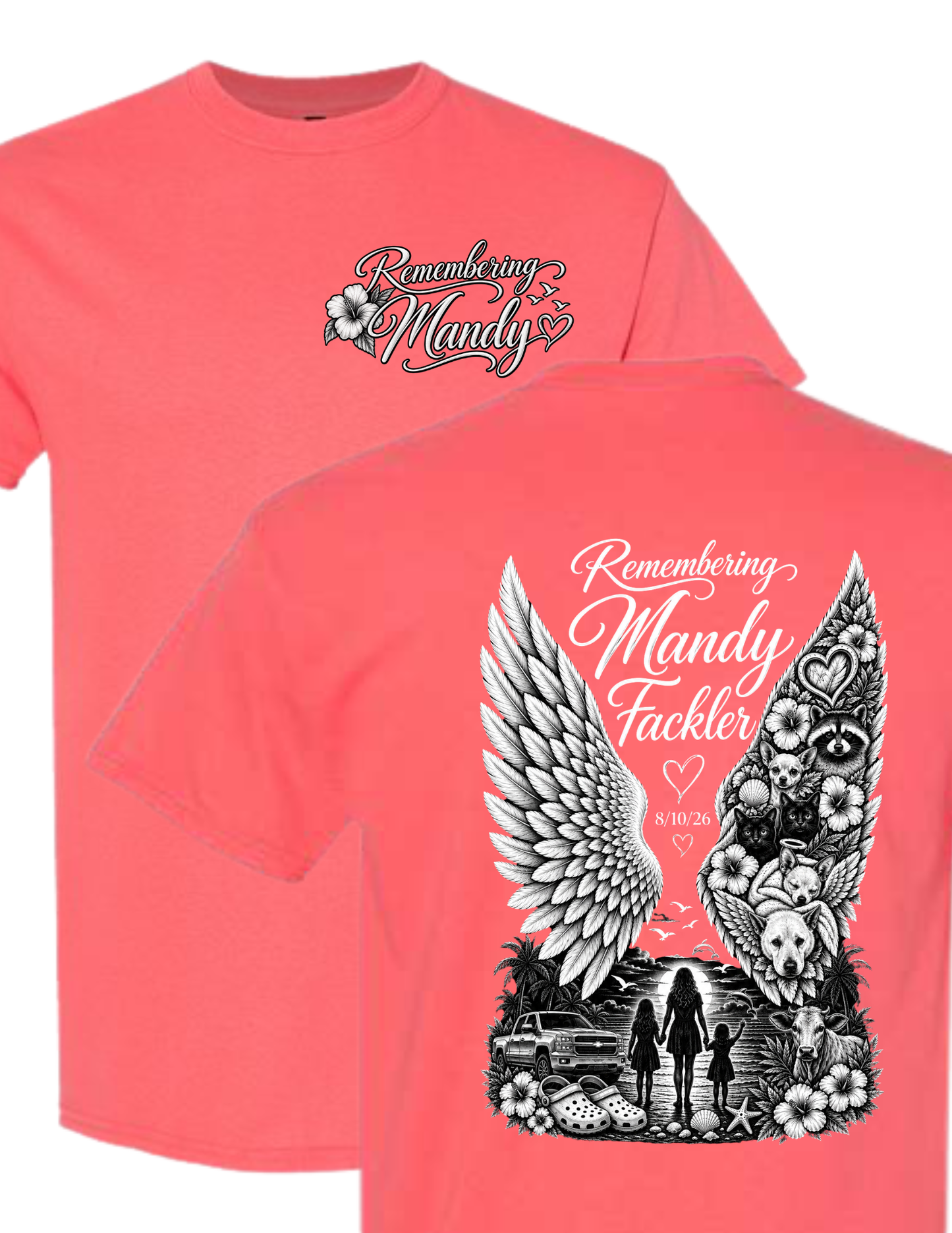 Remembering Mandy -Coral Silk T-Shirt - PLEASE SEE DESCRIPTION