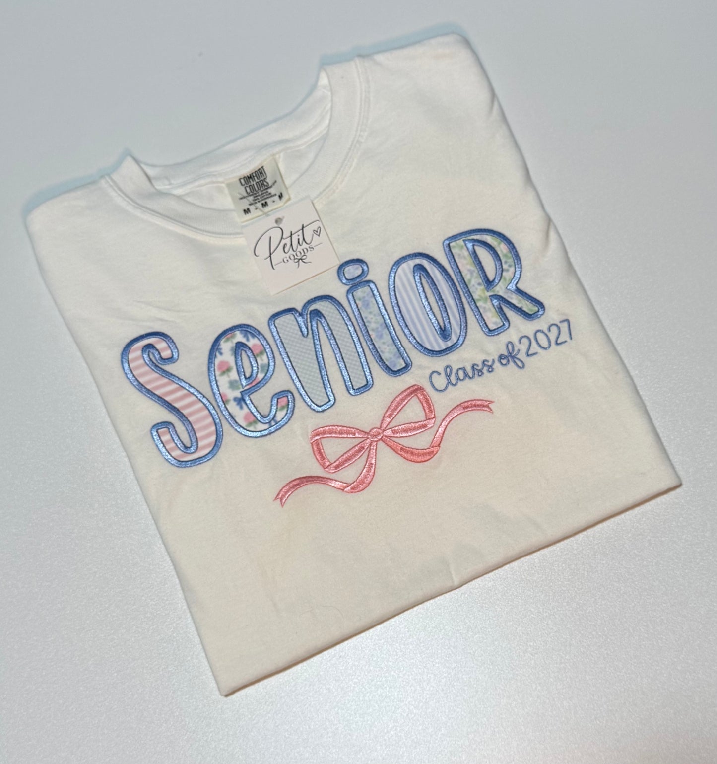 White embroidered shirt with Senior Class of 2027 design
