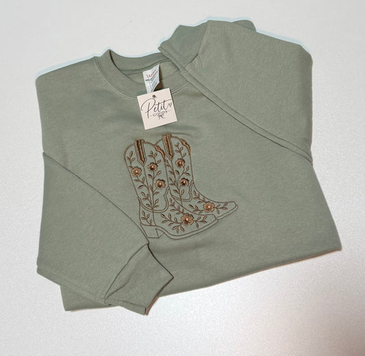 Floral Cowboy Boots Embroidered Sweatshirt